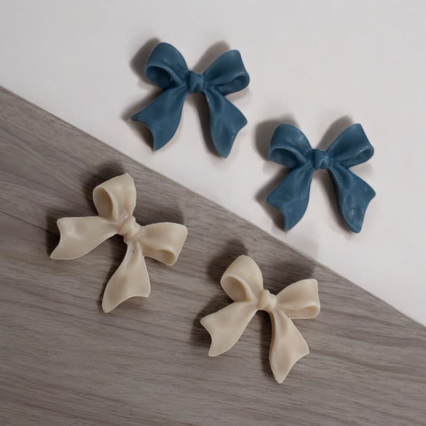 Tan/ Dark Teal Bows Plastic Charms 4pc
