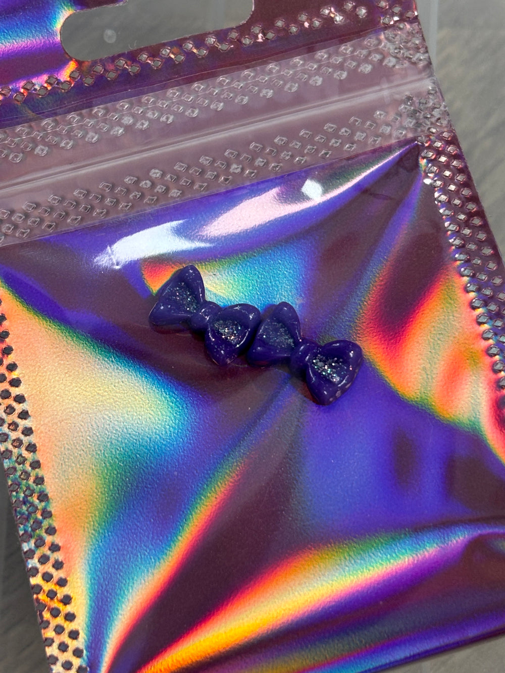Glitter Bow Charms Purple 2pc