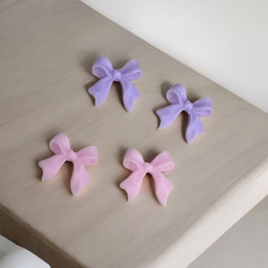 Pink/ Purple Bows Plastic Charms 4pc
