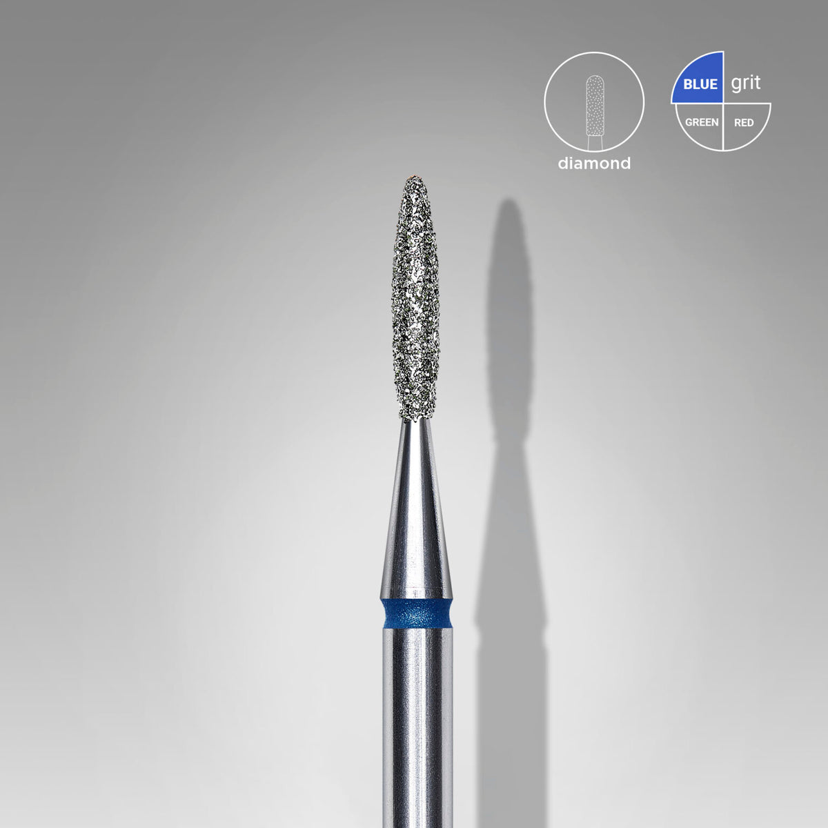 FA11B016/8 Diamond nail drill bit, “flame”, blue, head diameter 1.6 mm/ working part 8 mm