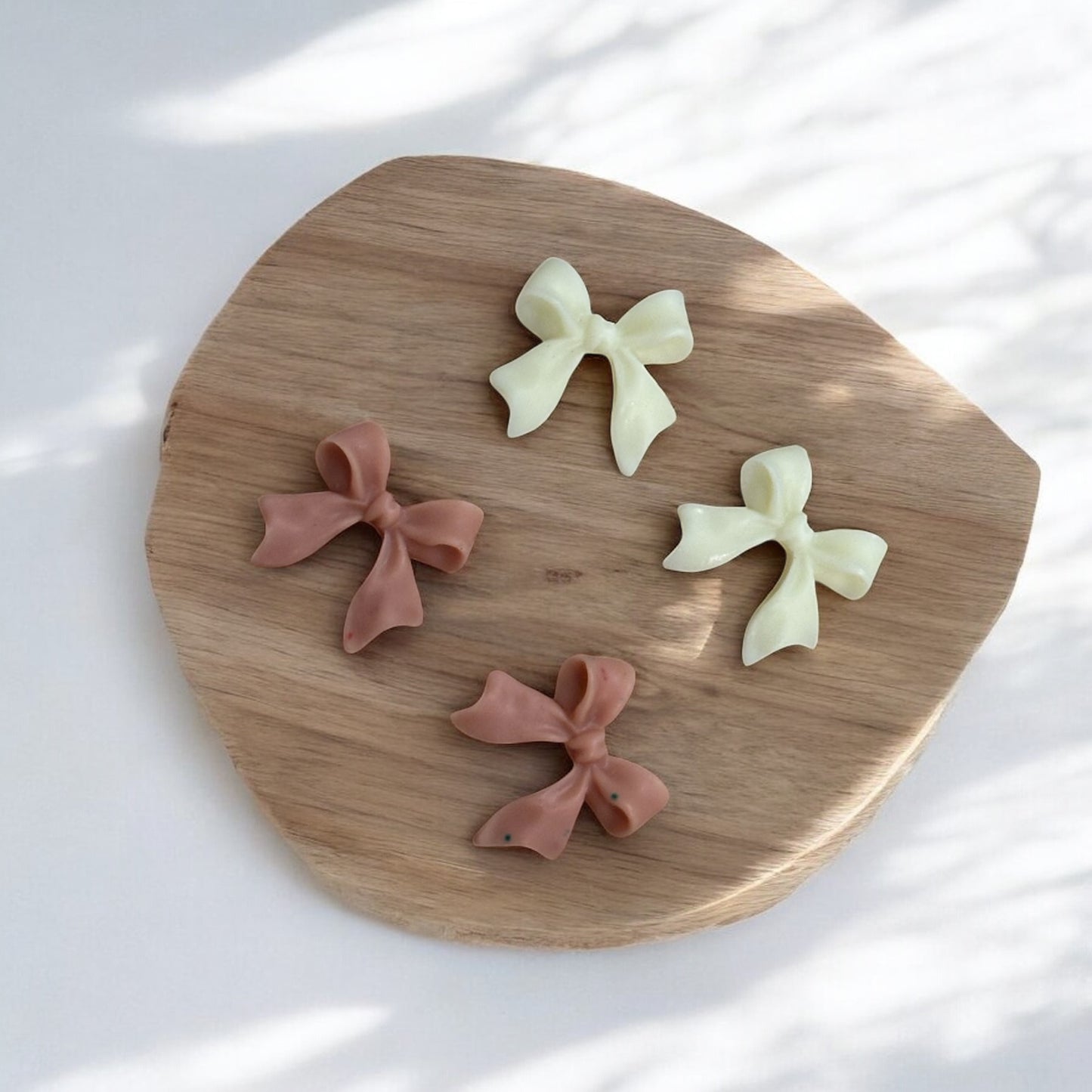 Blush/ White Bows Plastic Charms 4pc