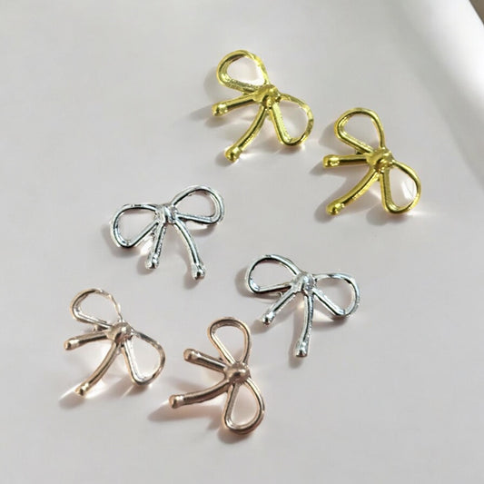 Metal Charms Silver Bows 4pc