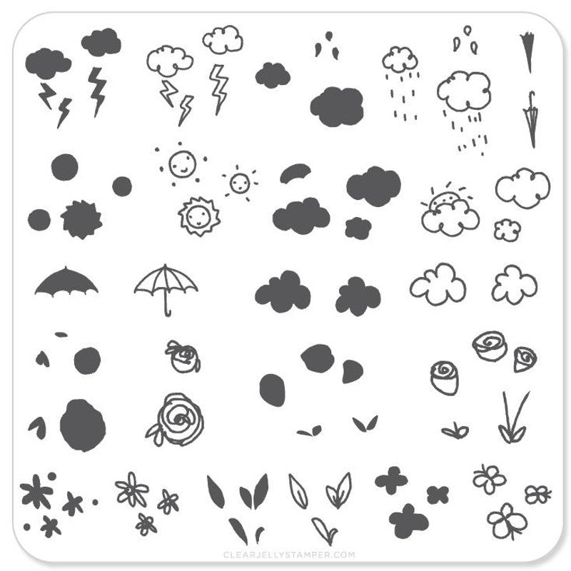 Plaques d'estampage en acier (6 cm x 6 cm) CjS-21 Doodle fleur et ciel