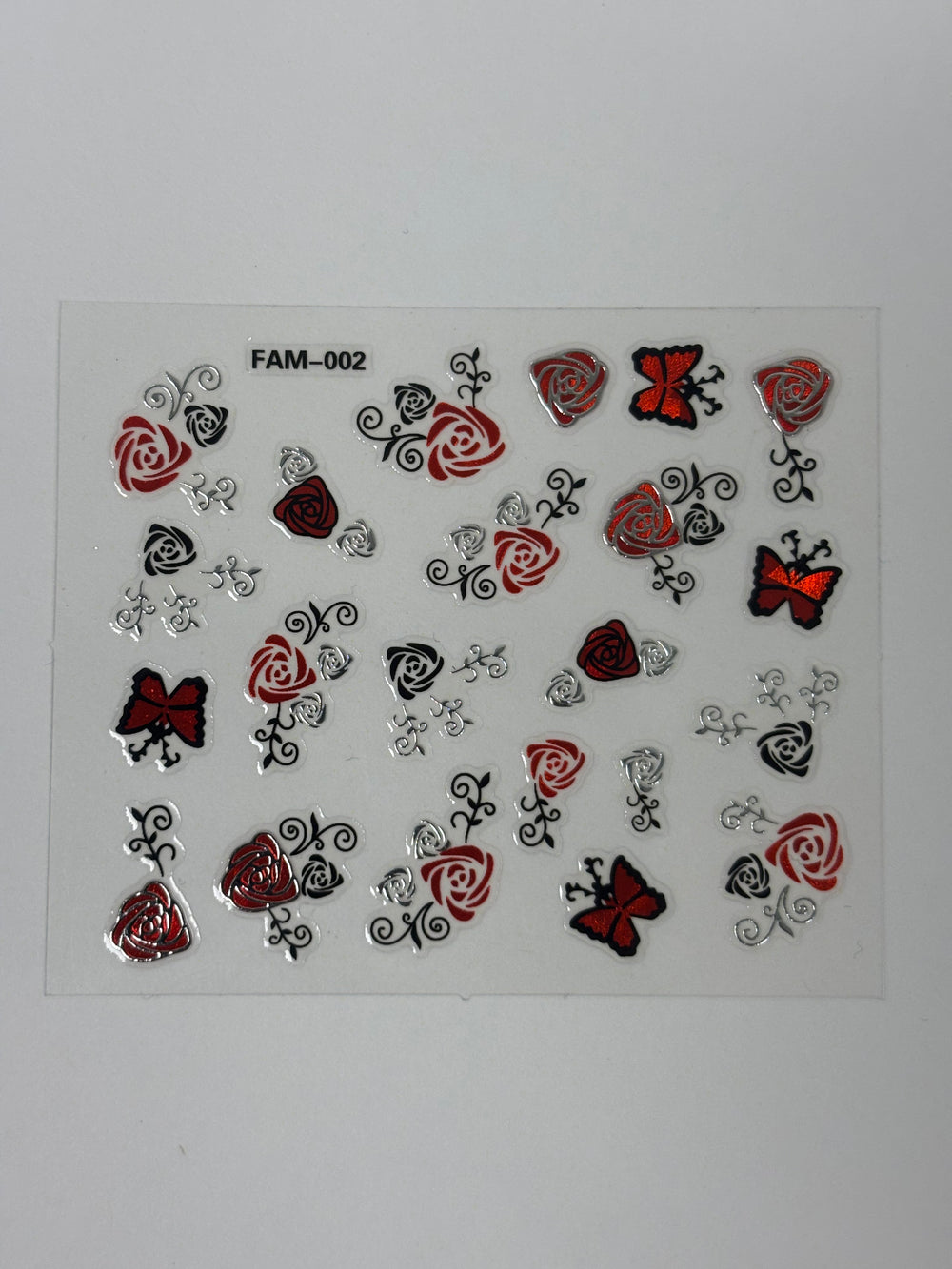 Red/ Silver Flowers stickers FAM-002