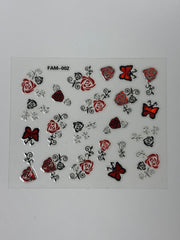 Red/ Silver Flowers stickers FAM-002
