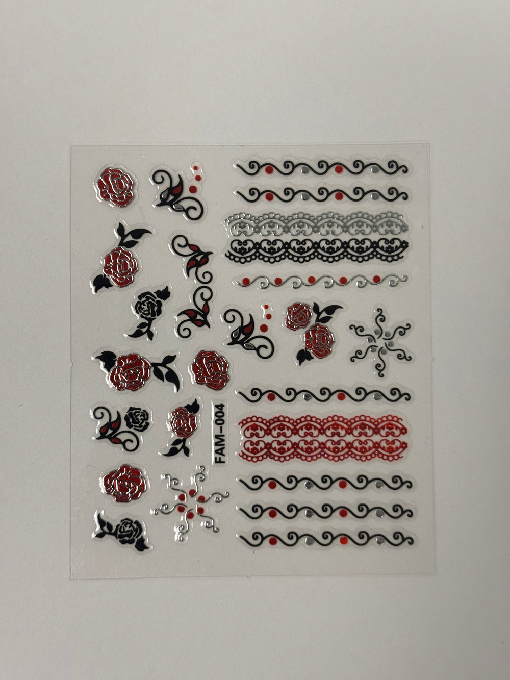 Red/ Silver Flowers stickers FAM-004