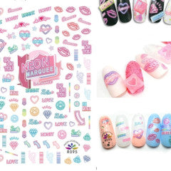 Neon Sign stickers Hearts/Lips R095