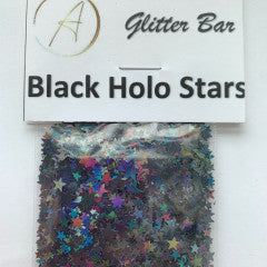 Packaged Glitter Black Holo Stars