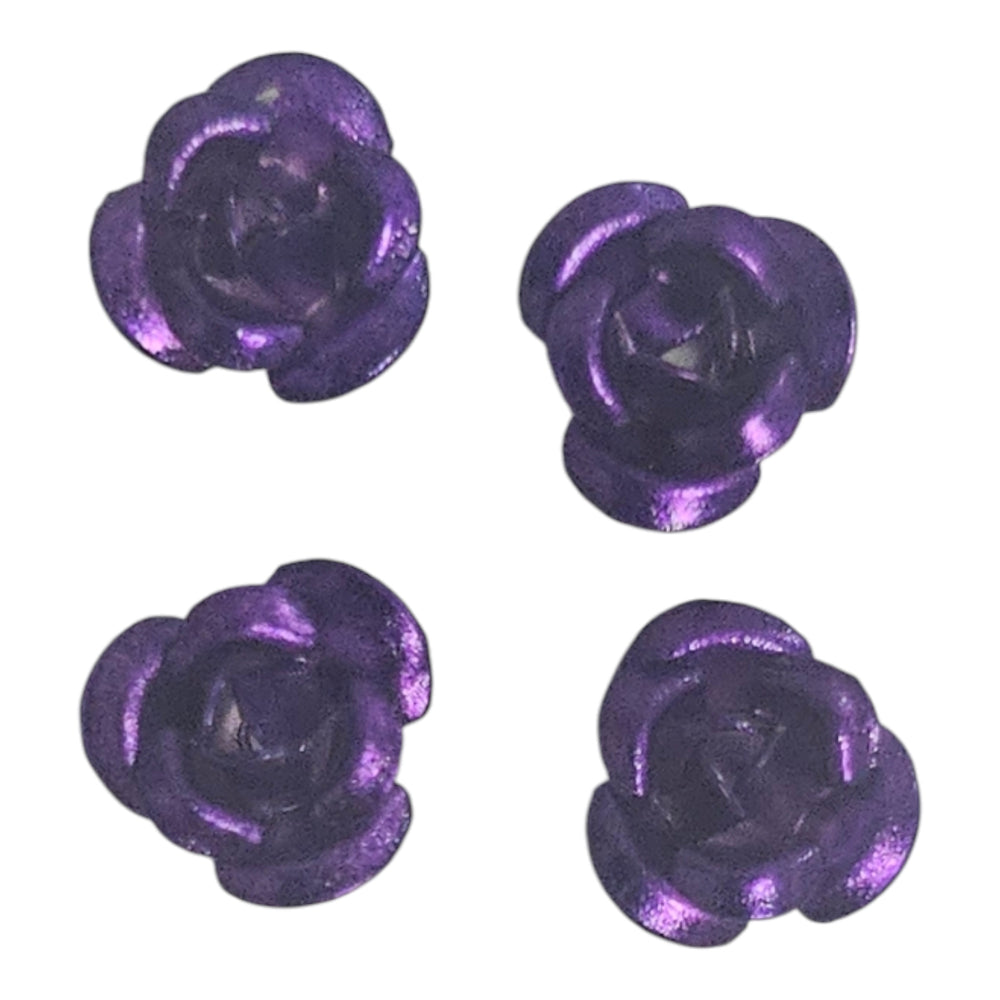 Metal Rose Charms Dark Purple 4pc