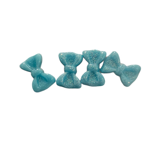 Glitter Bow Charms Lt Blue 4pc