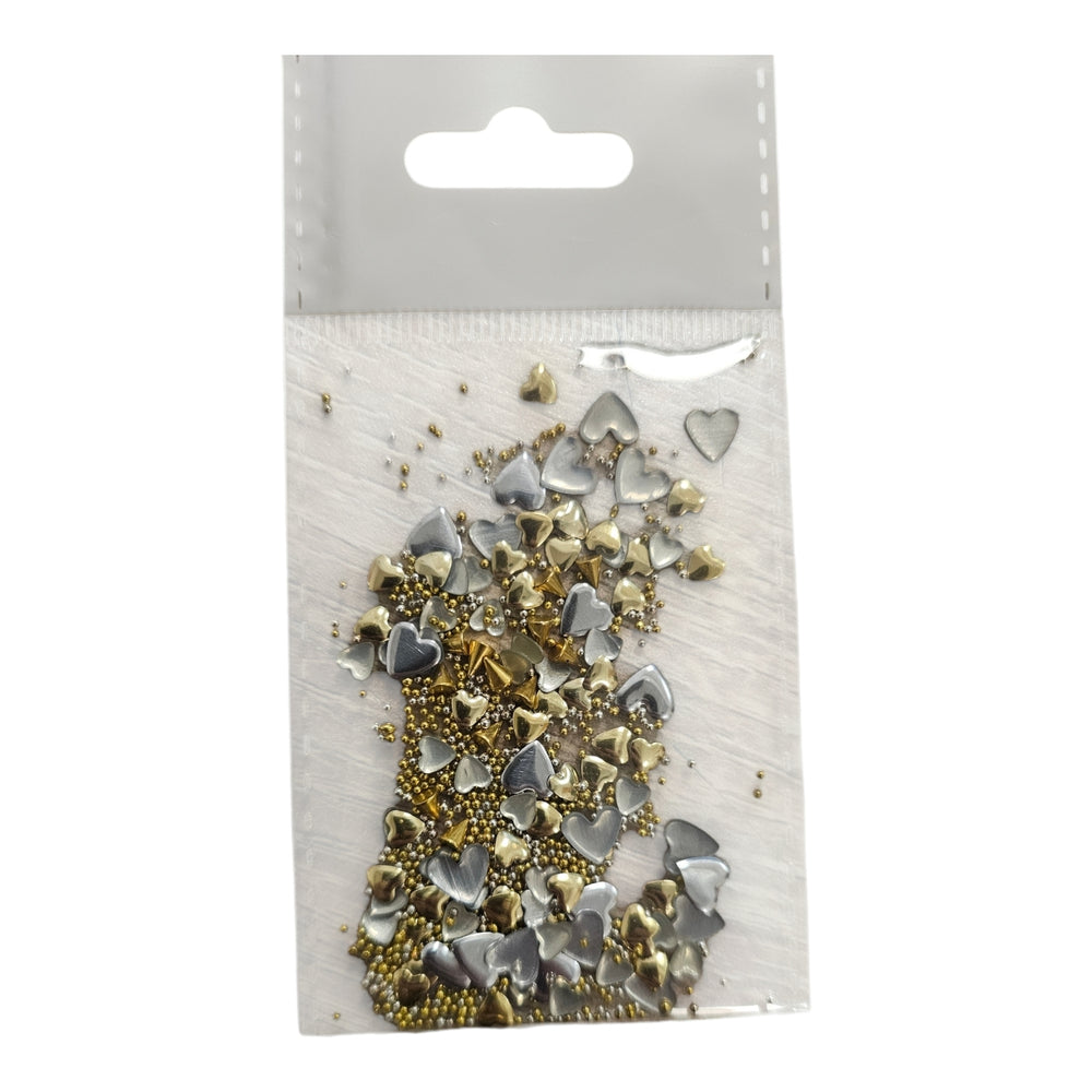 Metal Gold Hearts/Caviar Beads
