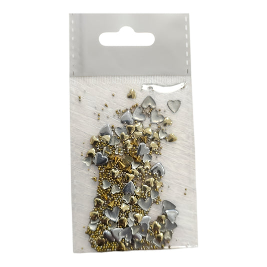 Metal Gold Hearts/Caviar Beads