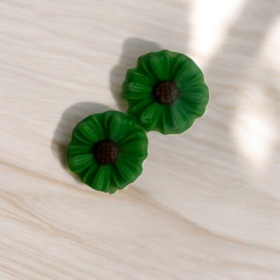Flower Charms Green With Brown Center