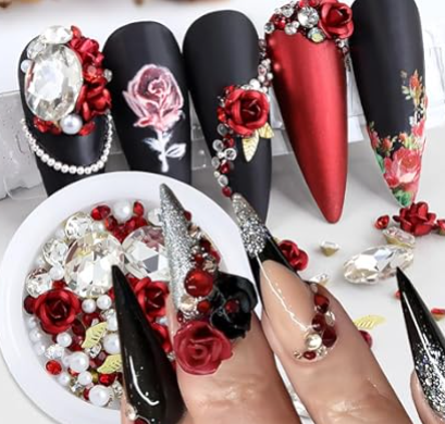 Metal Rose Charms Red 4pc