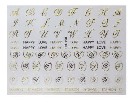 Alpahabet Stickers Gold/Black DH158