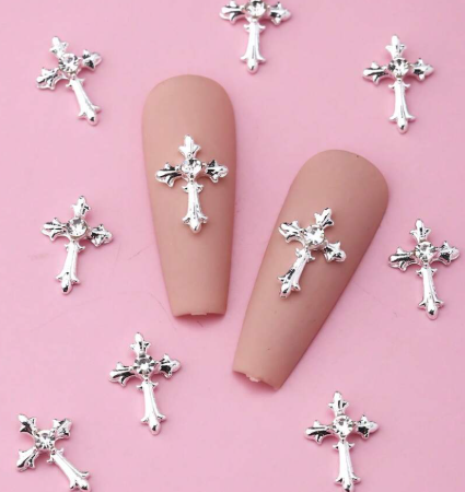 Cross Nail Gems #2 silver 2pcs