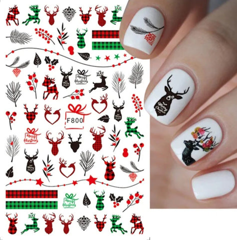 Christmas Plaid & Reindeer Stickers F800