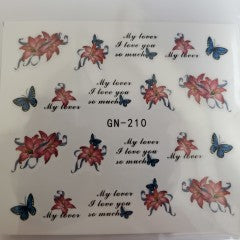 Water Decal word flower butterfly GN-210