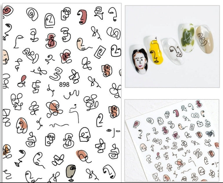abstract face stickers Black/Brown 898