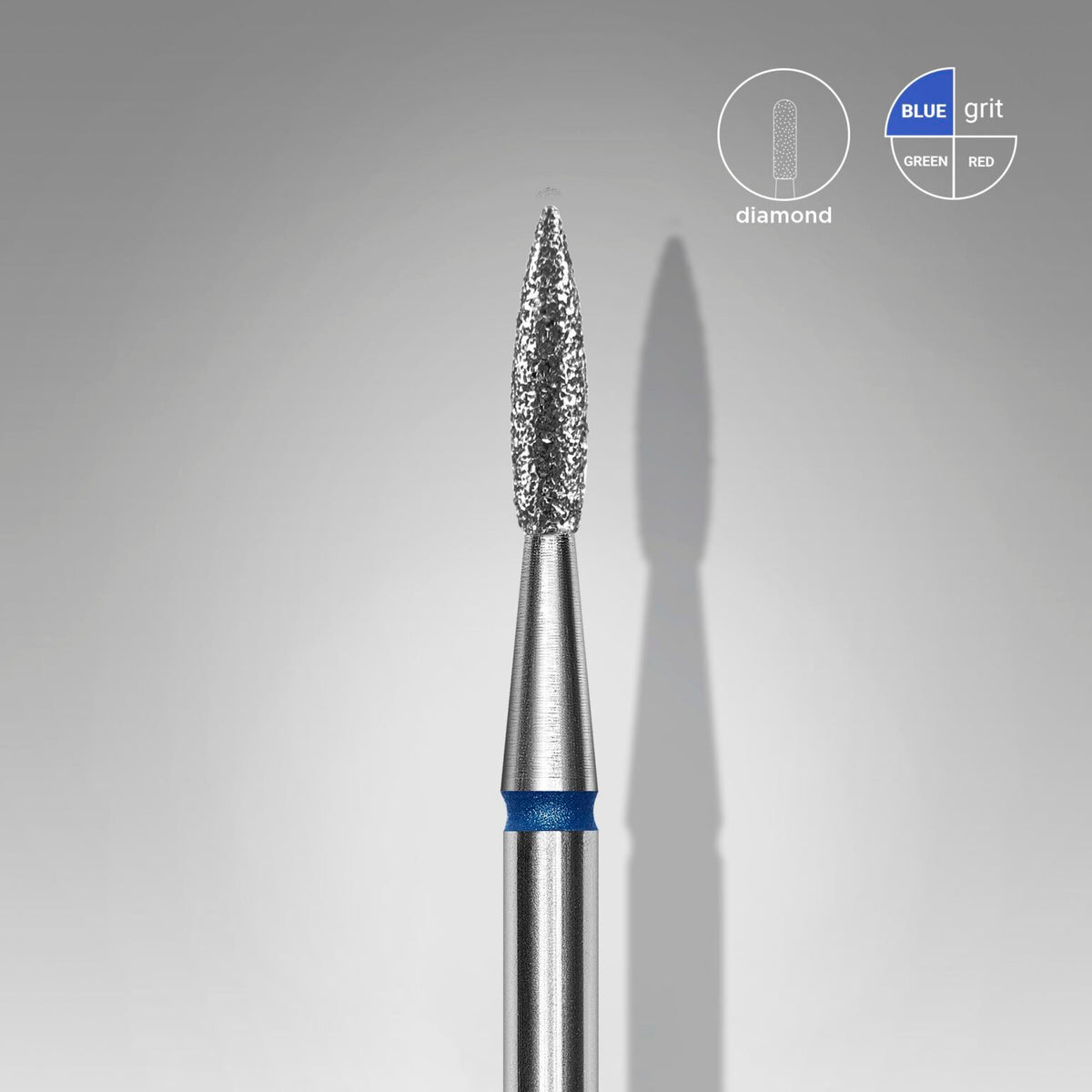 FA11B018/8 Diamond nail drill bit, “flame”, blue, head diameter 1.8 mm/ working part 8 mm