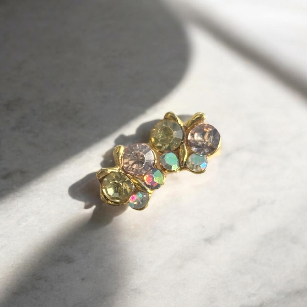 Butterfly Charms Gold Pink/Yellow Diamond