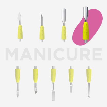 PQ-11/2 Poussoir manucure avec manche en silicone « Gummy » UNIQ 11 TYPE 2 (poussoir incliné + anneau)