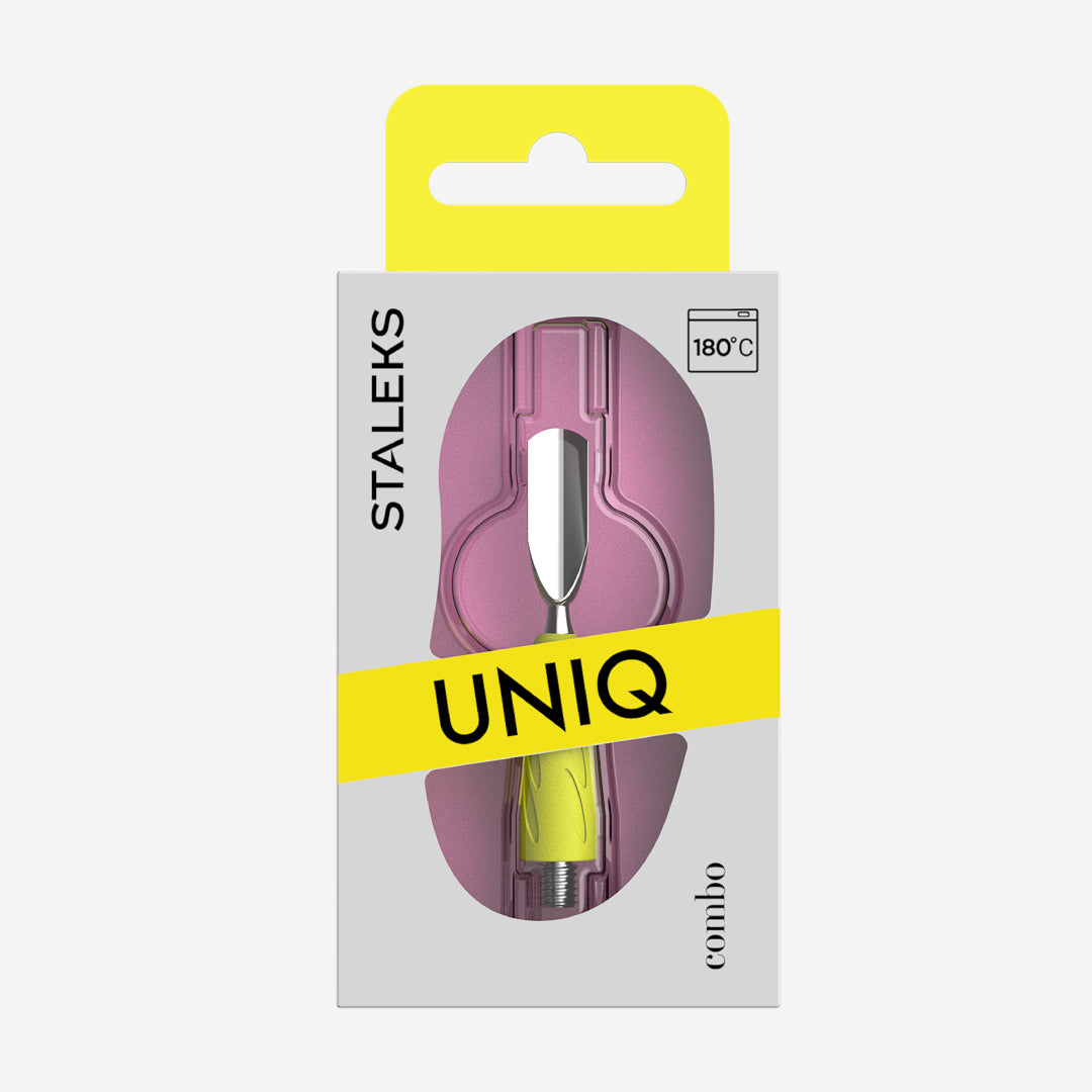 PQ-11/2 Poussoir manucure avec manche en silicone « Gummy » UNIQ 11 TYPE 2 (poussoir incliné + anneau)